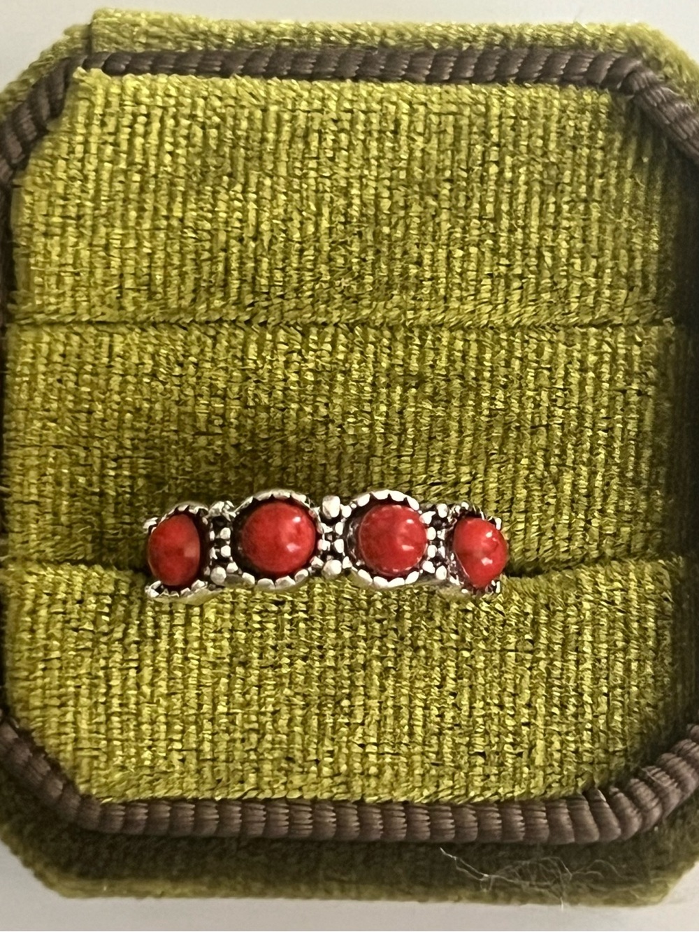 Boho/Design Red Turquoise Stainless Steel Silver Band Size 6